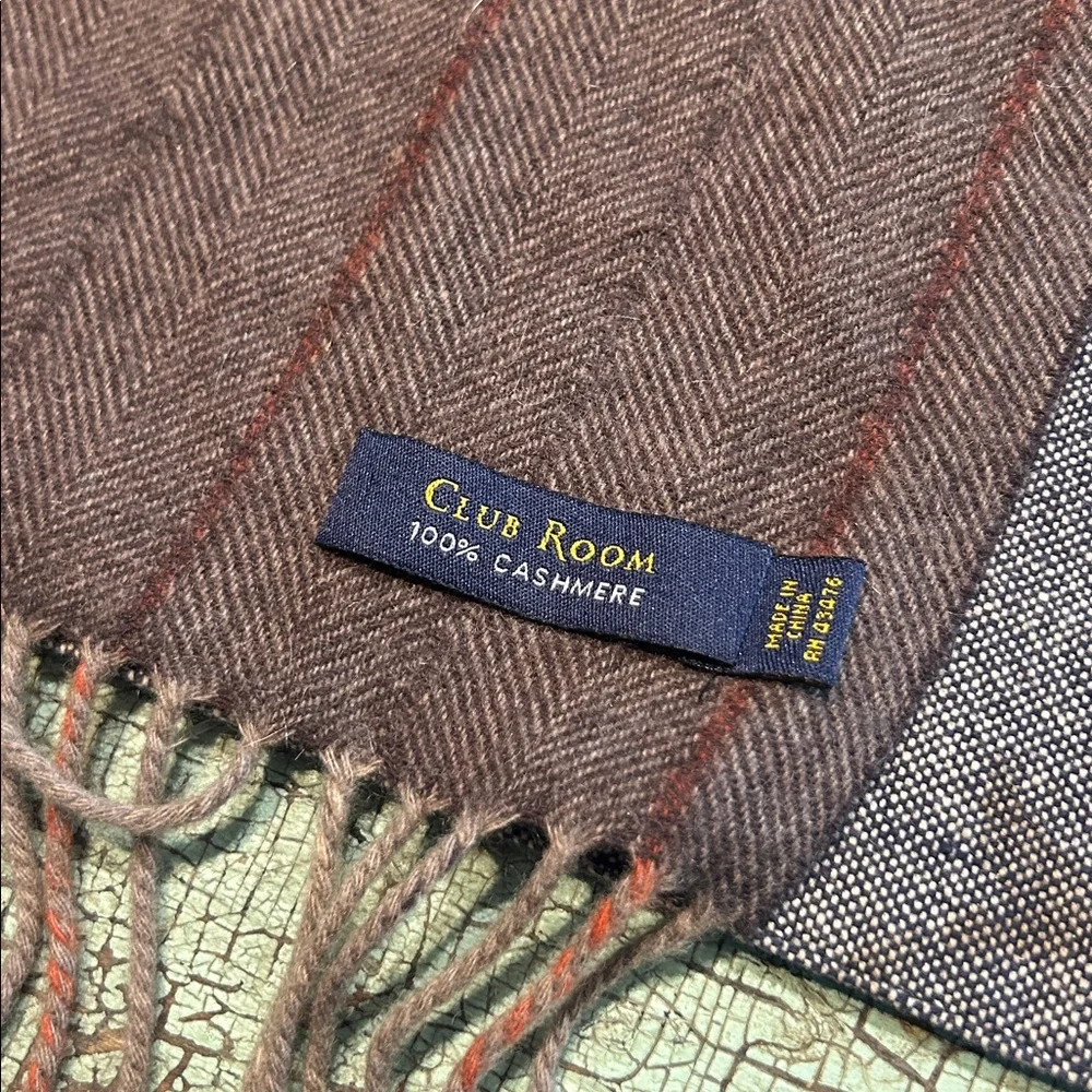 Club Room 100% Cashmere Brown Striped Scarf Fringe Luxury Soft Winter Wrap
